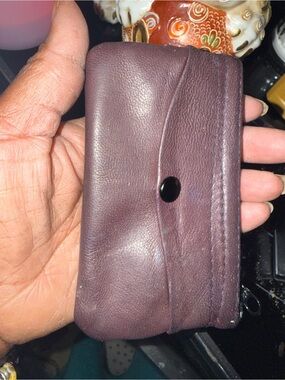 Men's Burgundy Leather Card & Coin Pouch - Unbranded